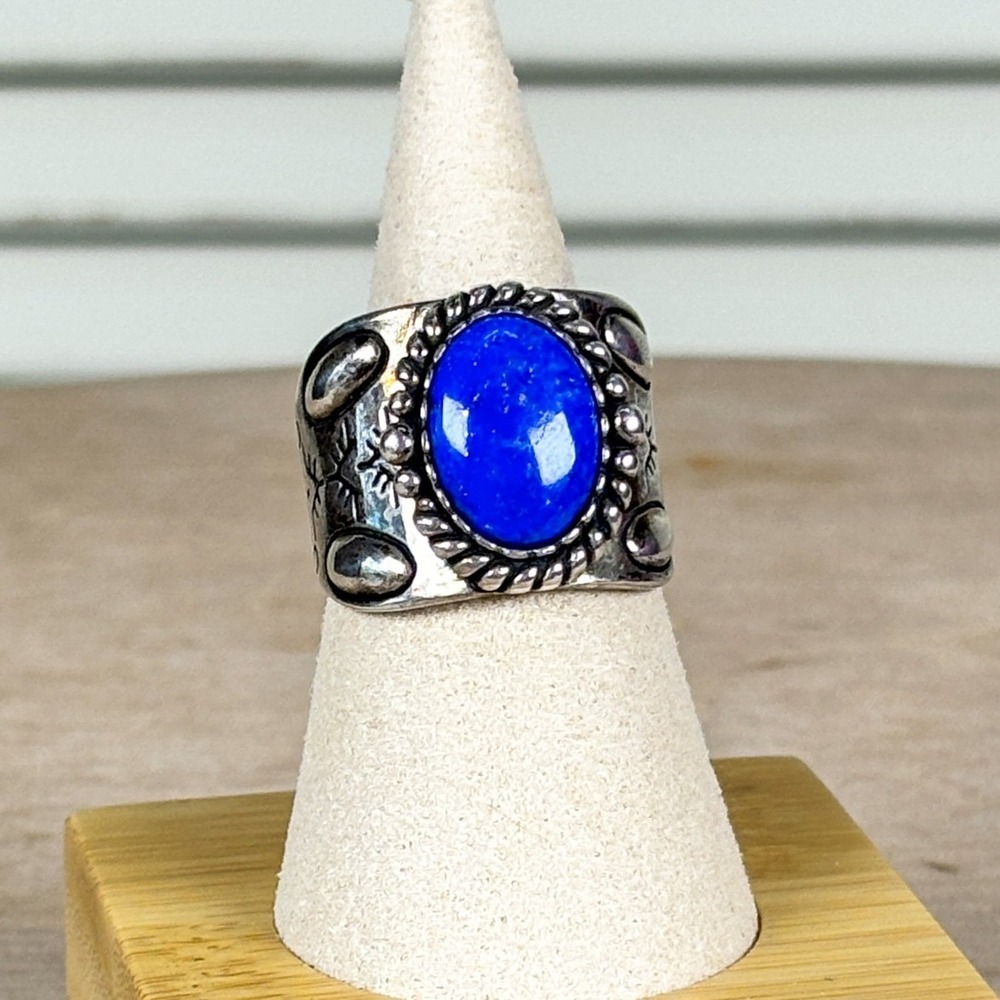 Carolyn Pollack Southwestern Blue Lapis Sterling Silver Engraved Ring Size 9